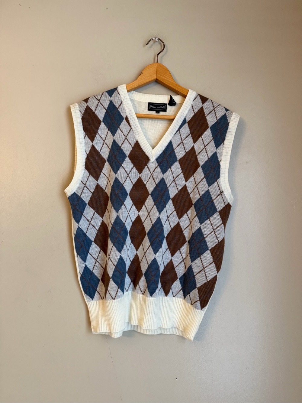Vintage 90s Princeton Hall Sweater Vest Argyle Preppy Step Brothers Academia L
